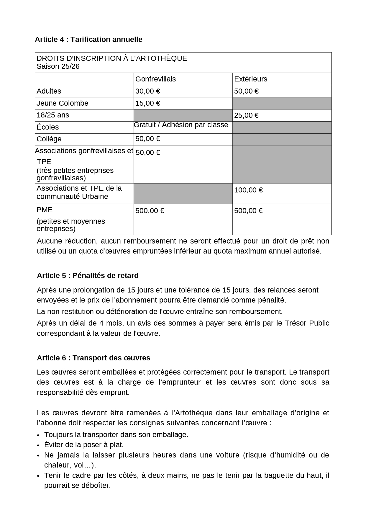 Règlement intérieur Artothèque page 0003